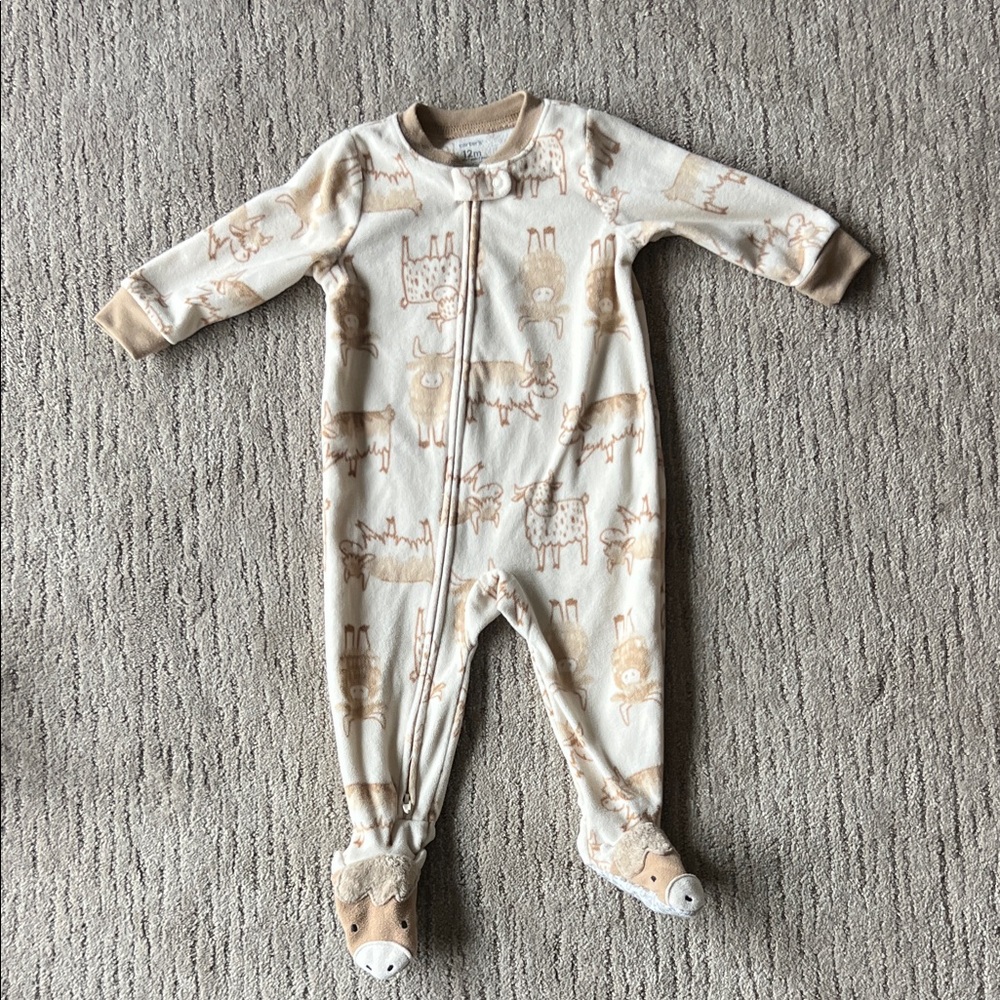 Carter's Cream and Tan Animal Print Footie Pajamas